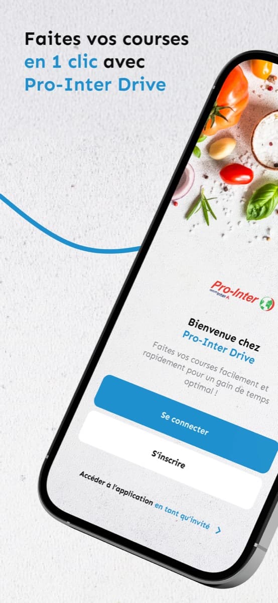 Écran d'accueil Pro-Inter Drive : connexion, inscription ou accès invité